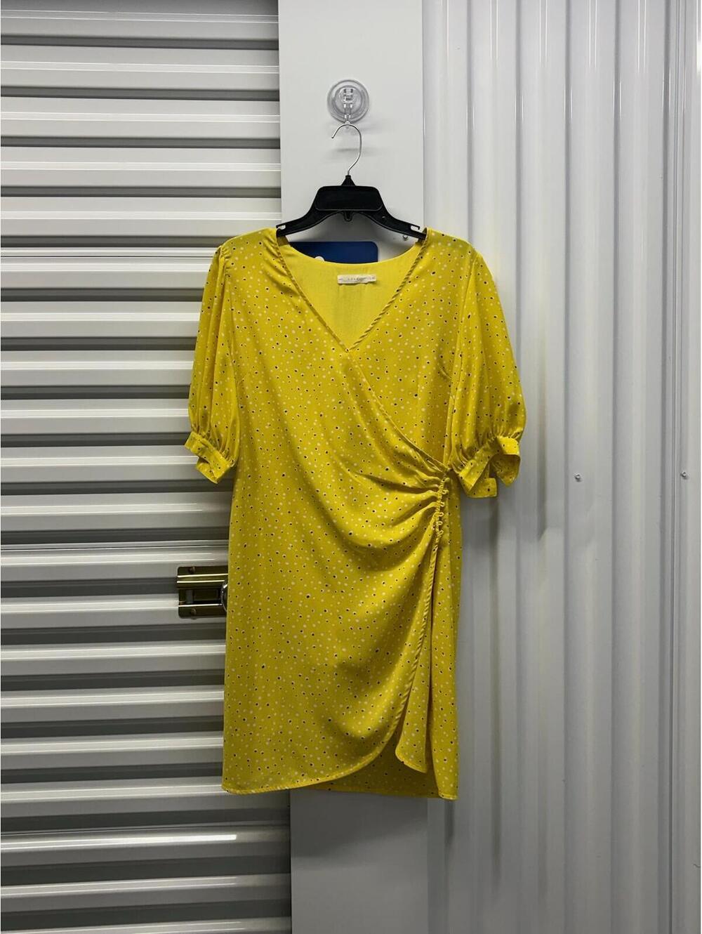 Lush Women’s XL Lush Yellow Polka Dot Wrap Dress Button Detail